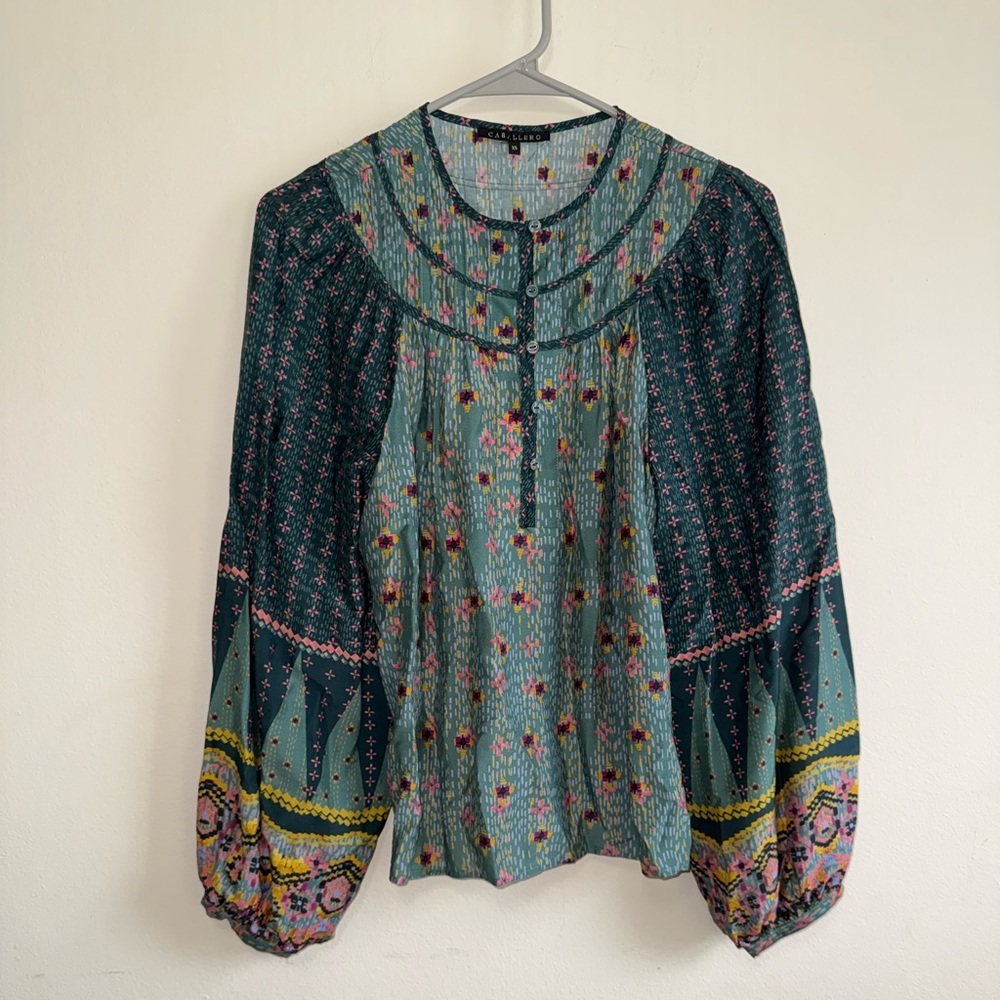 Caballero Autumn Woodland Blouse Silk Blend Size XS $225